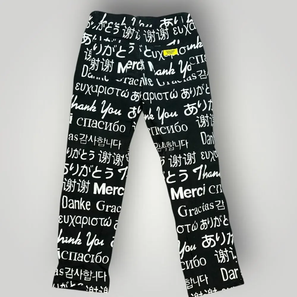 Chinatown Market Jeans 32 x 26 Thank You All Over Print Black Streetwear Pants
